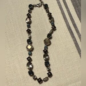 Sorrelli crystal necklace, blacks, grays, white, blue